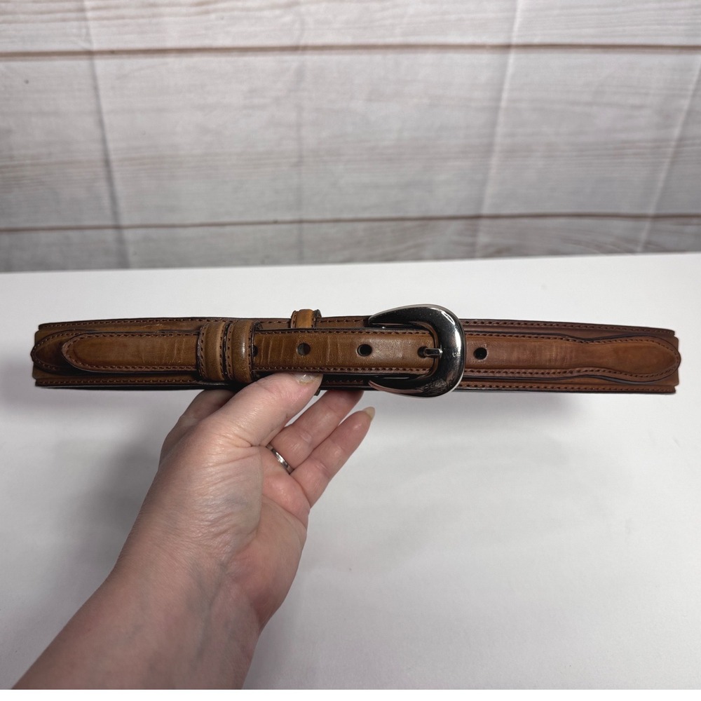 Mens Brown Top Grain Leather Belt Silver Buckle